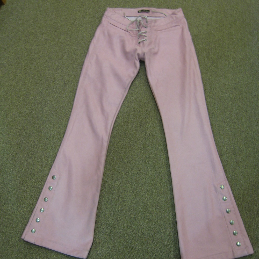 Marc Vachon low waisted pink leather flared pants
